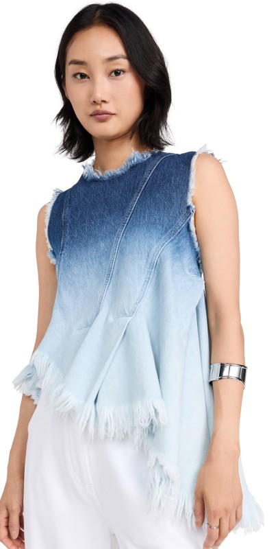 Marques'Almeida Asymmetric Flounce Top Ombre Blue Denim