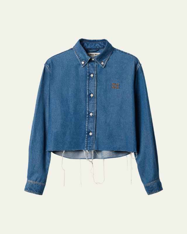 Denim Cropped Collared Button Down Shirt