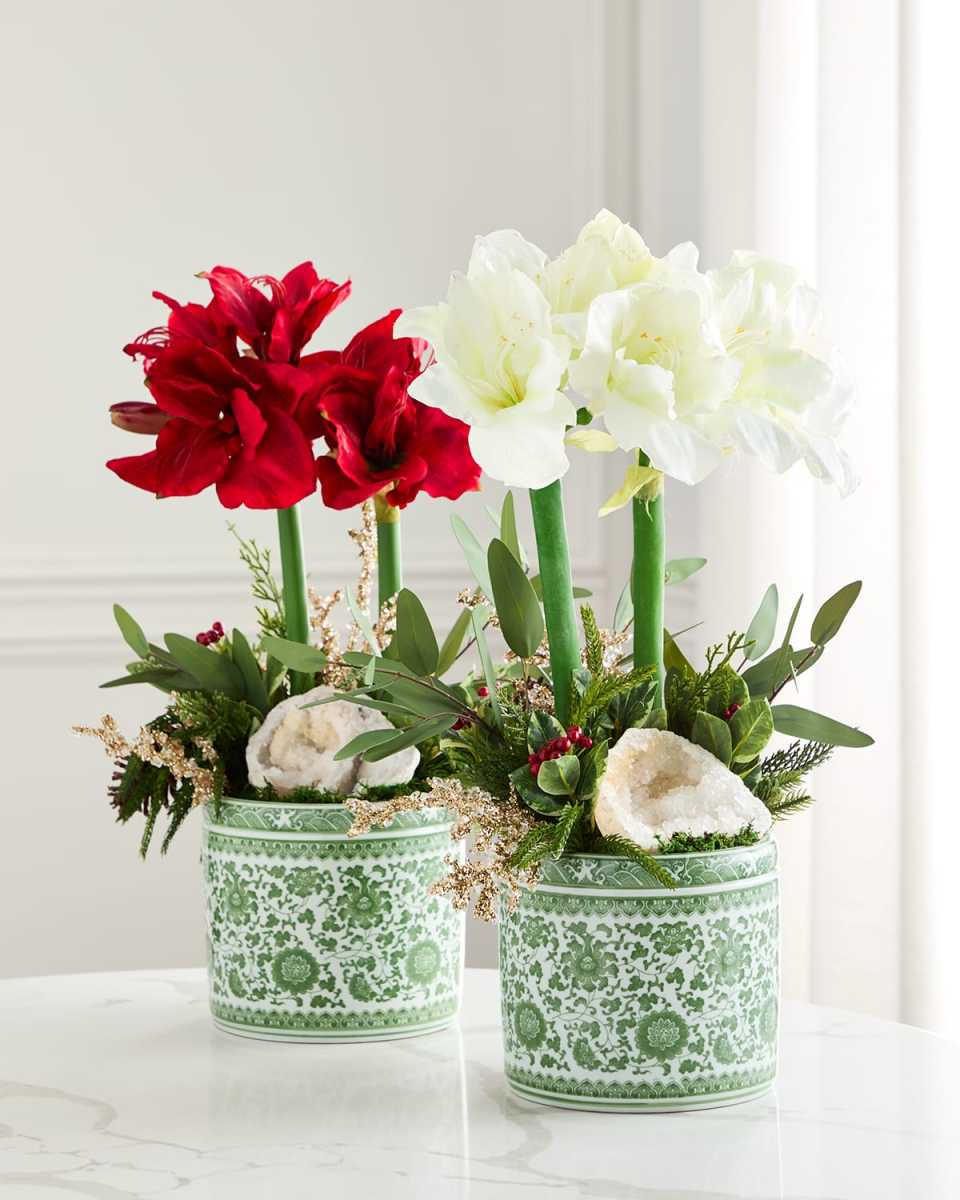 Double Amaryllis 19" Faux Floral Arrangement in Ceramic Pot