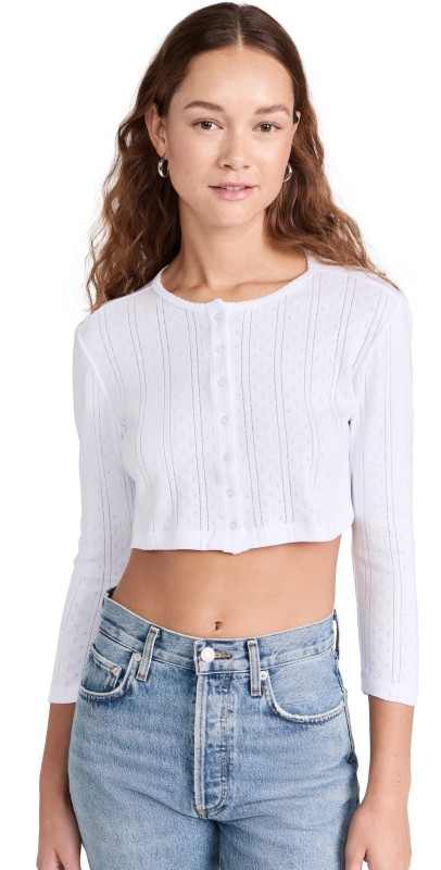 COUCOU The Cropped Cardi: Pointelle White