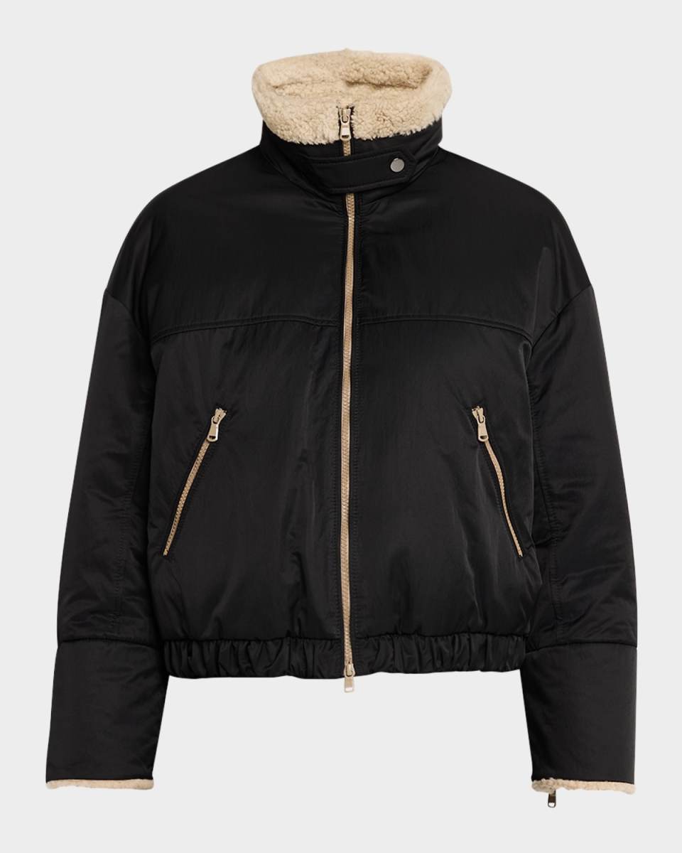Techno Satin Waterproof Puffer with Cashmere Collar