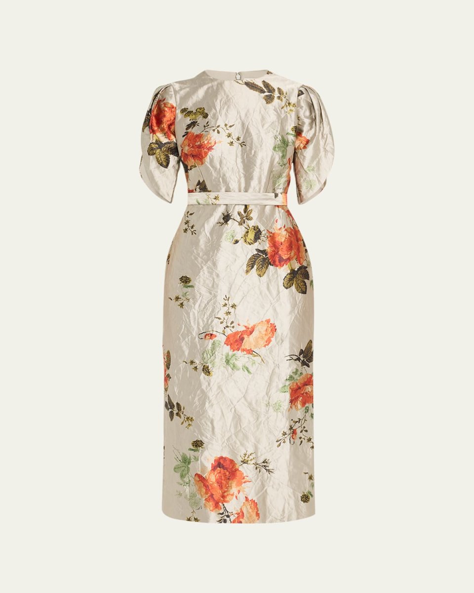 Floral-Print Wrinkle Midi Dress