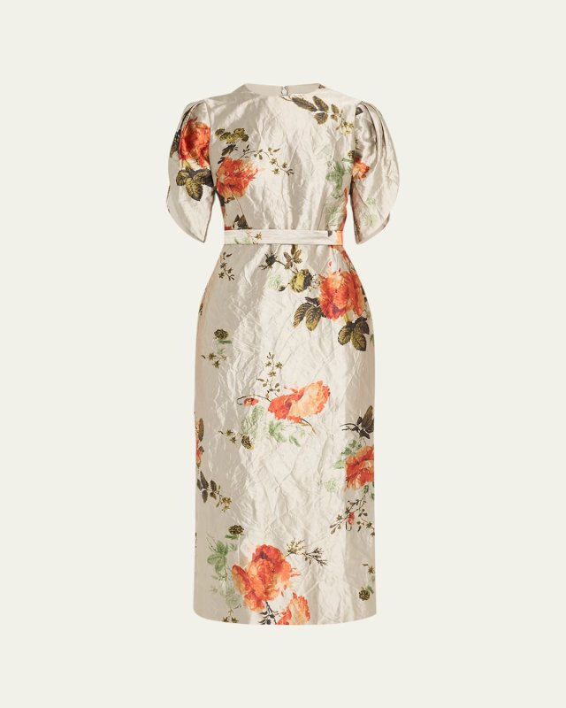 Floral-Print Wrinkle Midi Dress