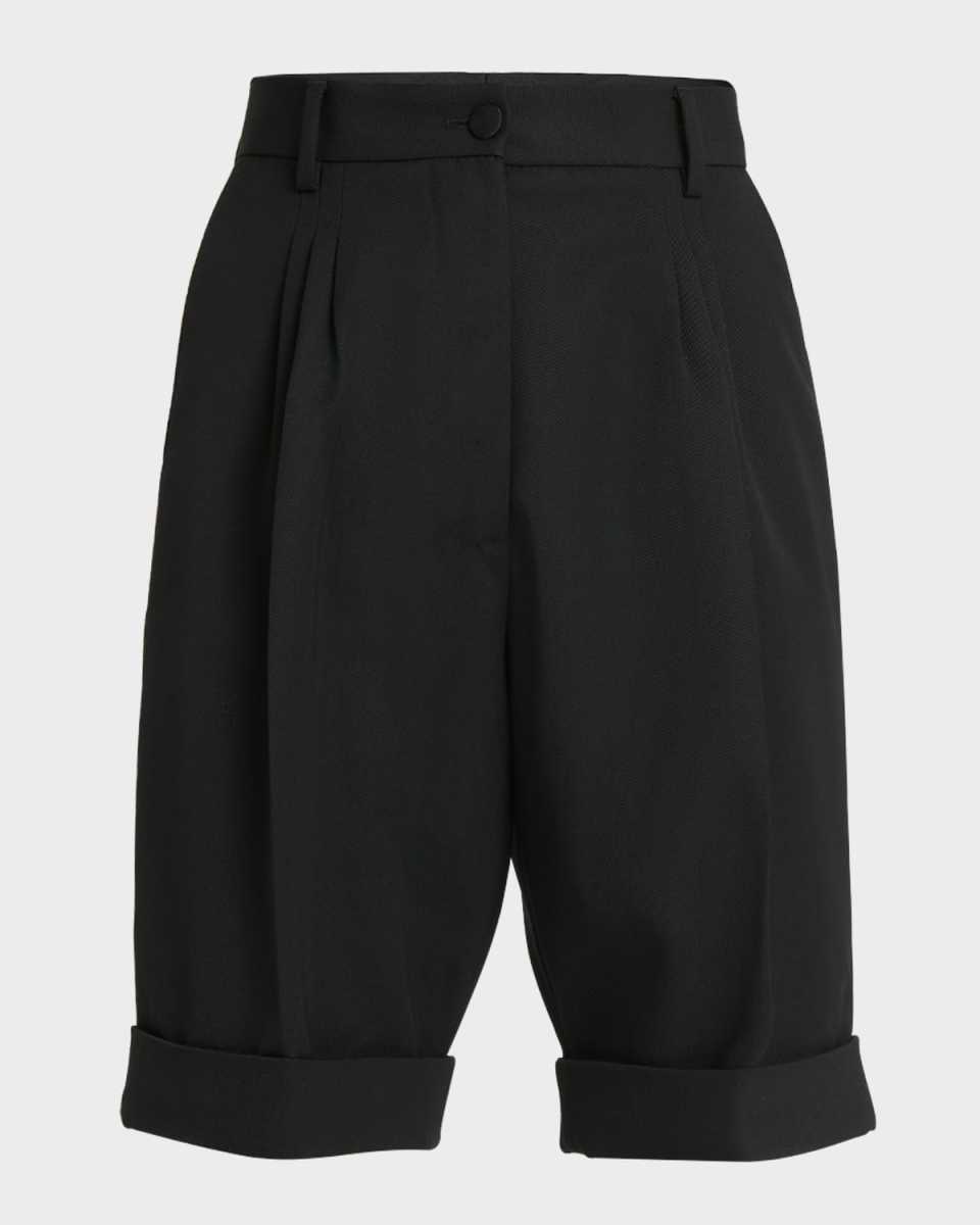 Lana High-Rise Pleated Gabardine Bermuda Shorts