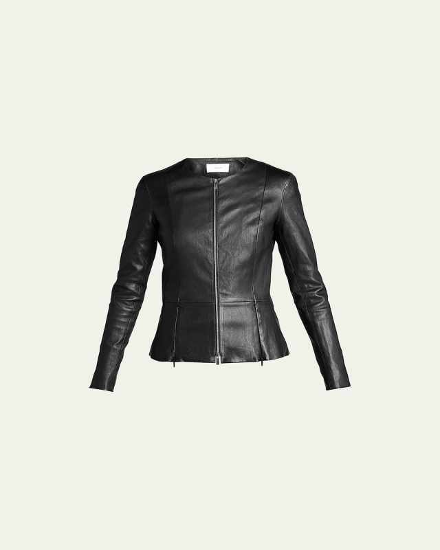 Anasta Leather Zip-Front Jacket