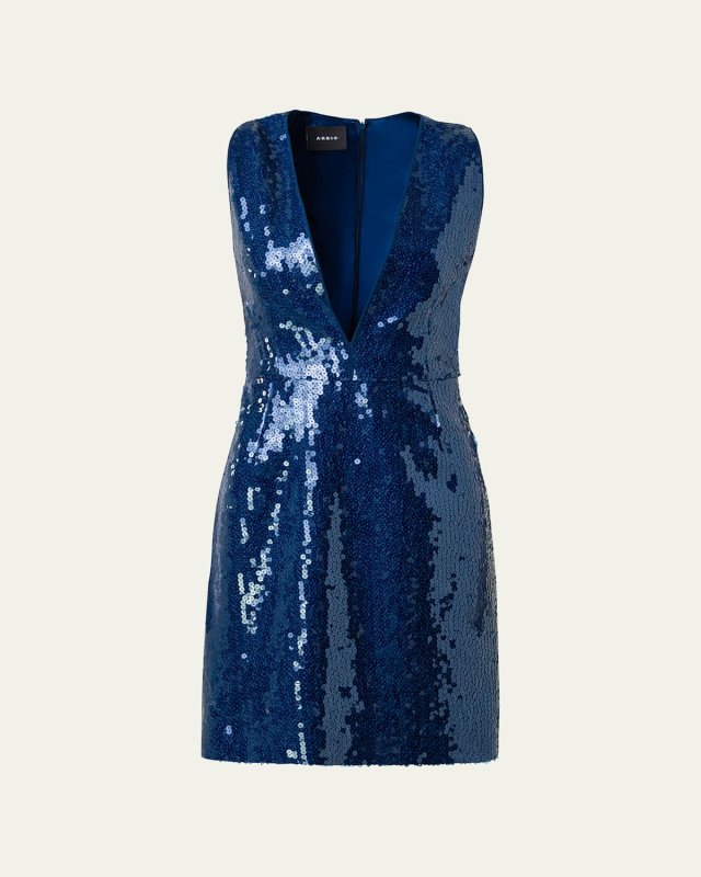 V-Neck Short Dress with Liquid Paillette Detail