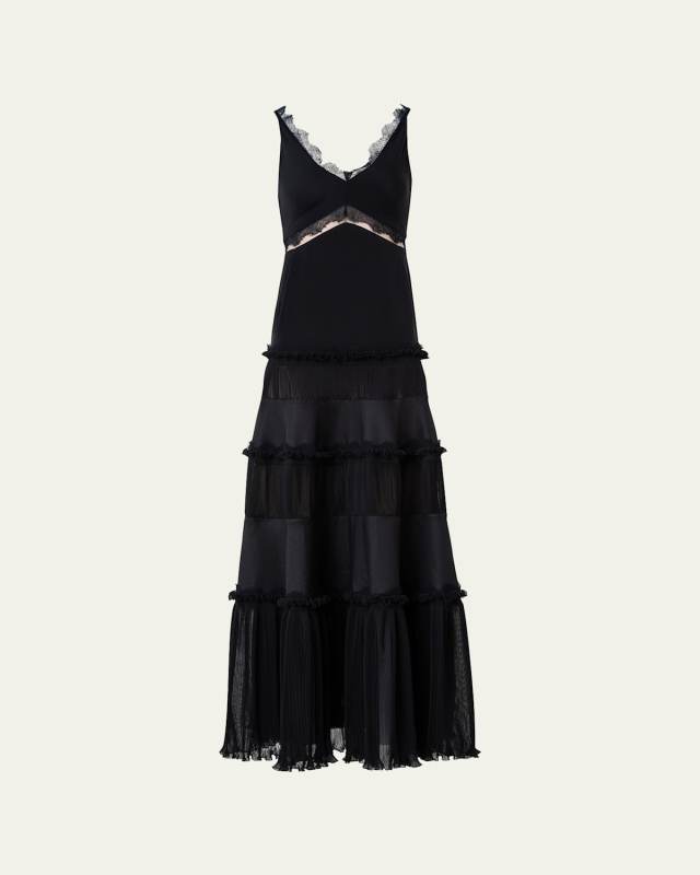 Crepe Layered Midi Dress with Lace Details
