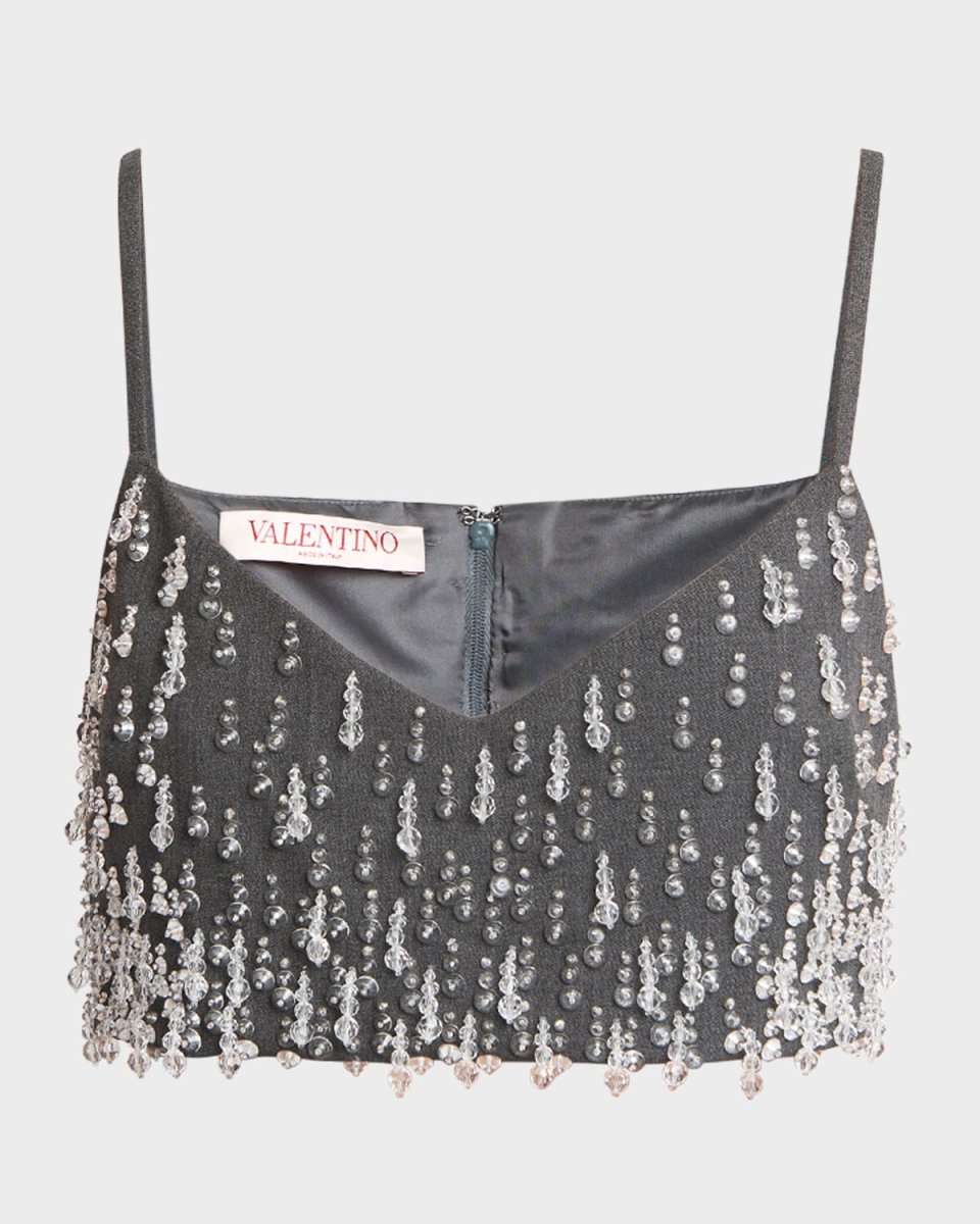 Crystal Embroidered Active Gabardine Sleeveless Crop Top