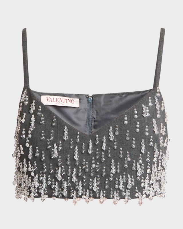 Crystal Embroidered Active Gabardine Sleeveless Crop Top