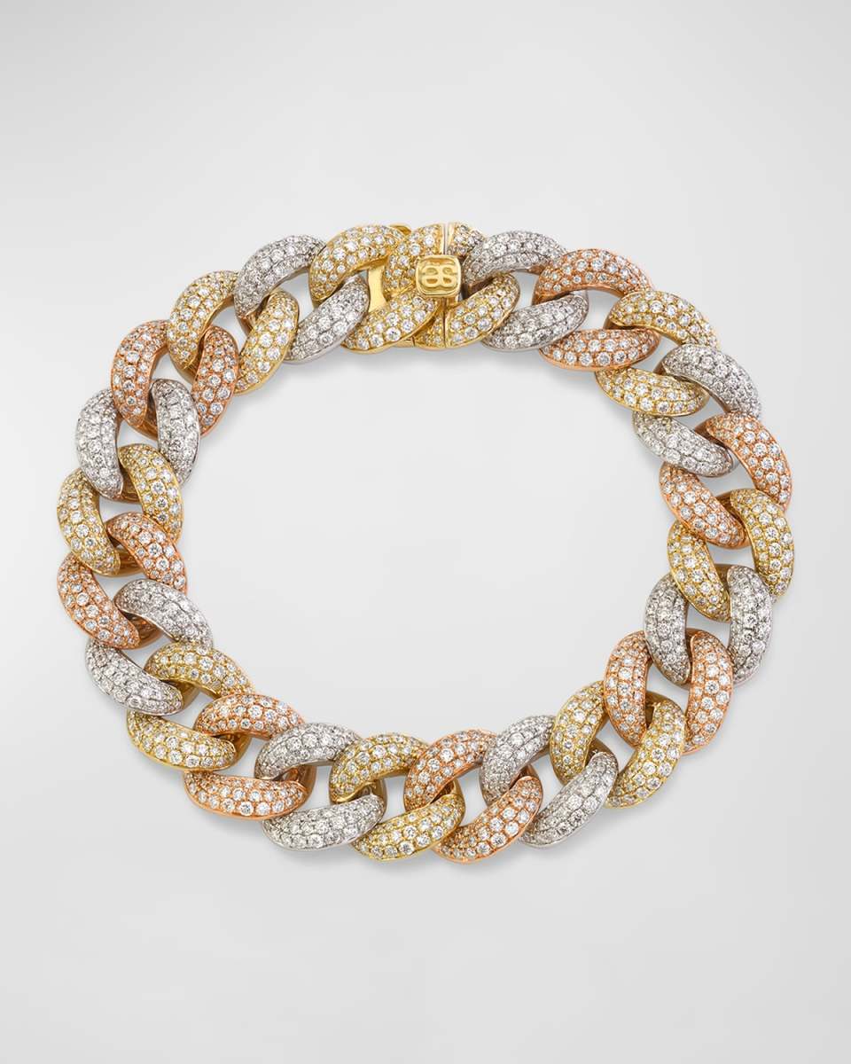 14k Tri-Tone Diamond Pave Large Link Bracelet