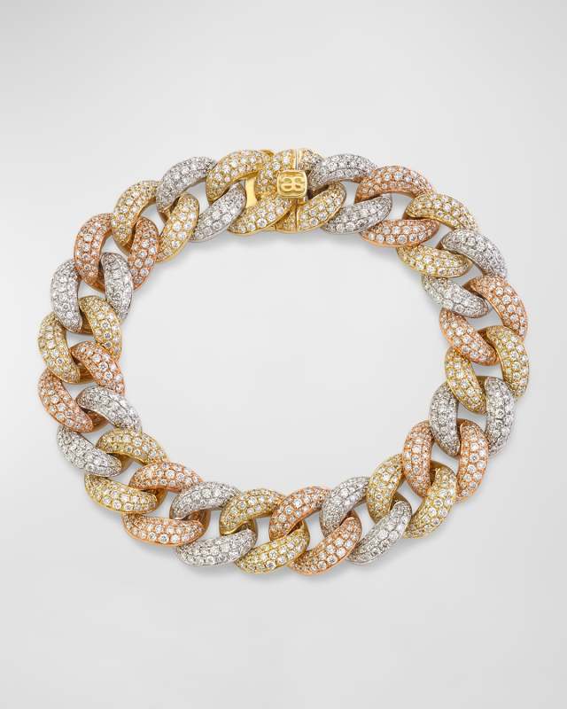 14k Tri-Tone Diamond Pave Large Link Bracelet