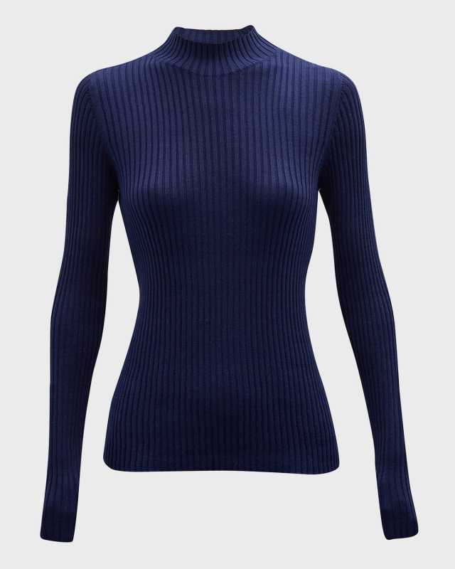 Silk Cotton-Blend Long-Sleeve Mock-Neck Sweat