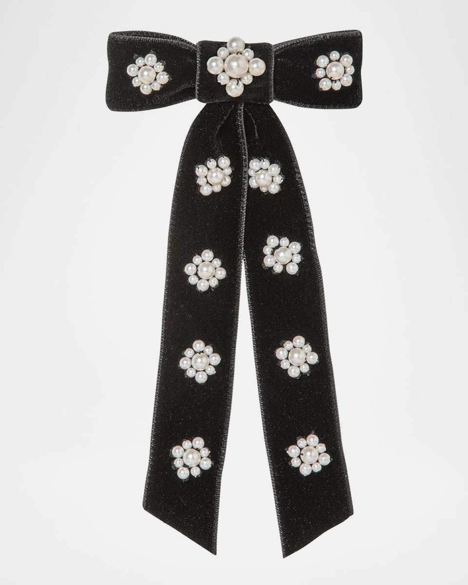 Lynette Pearly Velvet Bow Barrette