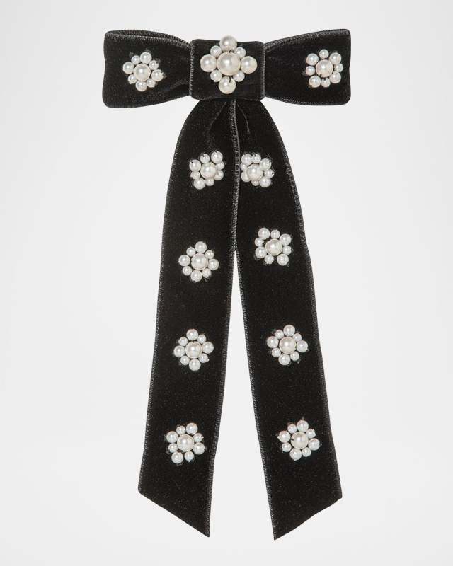Lynette Pearly Velvet Bow Barrette