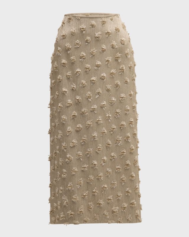 Fringe Dot Jacquard Midi Pencil Skirt