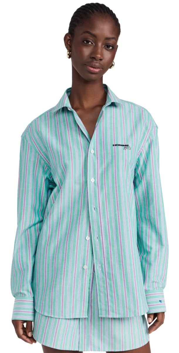 HOMMEGIRLS Oversized Shirt Green Oxford