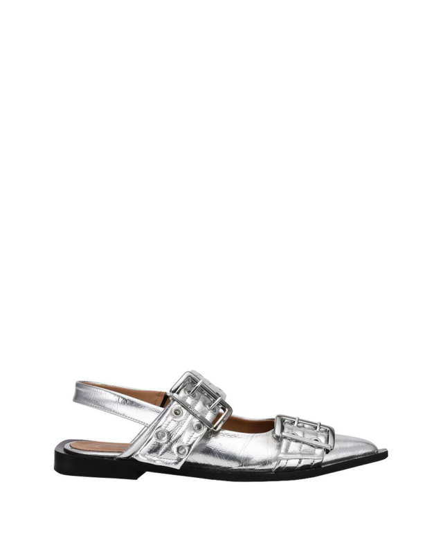 Silver Metallic Feminine Buckle Ballerina Metallic