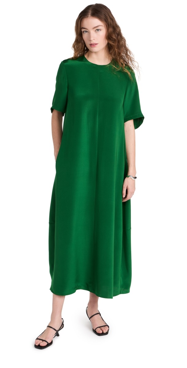 Tibi 4 Ply Silk T-Shirt Dress Grass