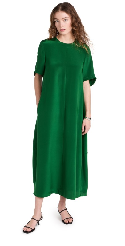 Tibi 4 Ply Silk T-Shirt Dress Grass