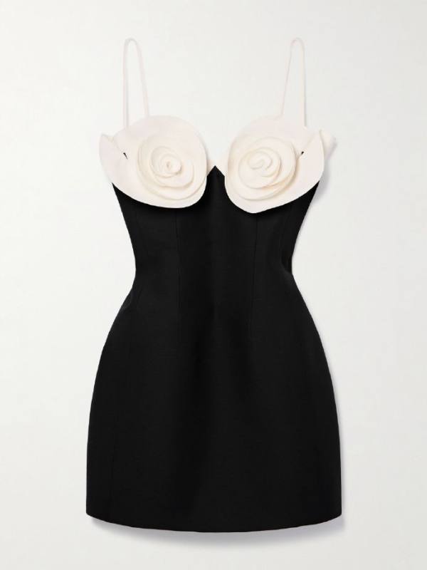 Valentino Appliquéd wool and silk-blend crepe mini dress