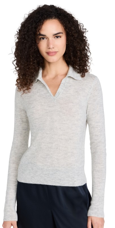 Vince Silk Blend Collar Crew Neck Mist Grey