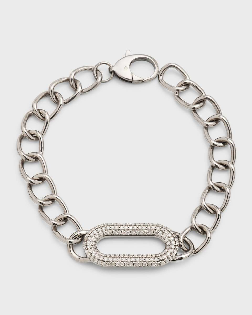 Pavé Diamond Puffy Oval Paperclip Bracelet