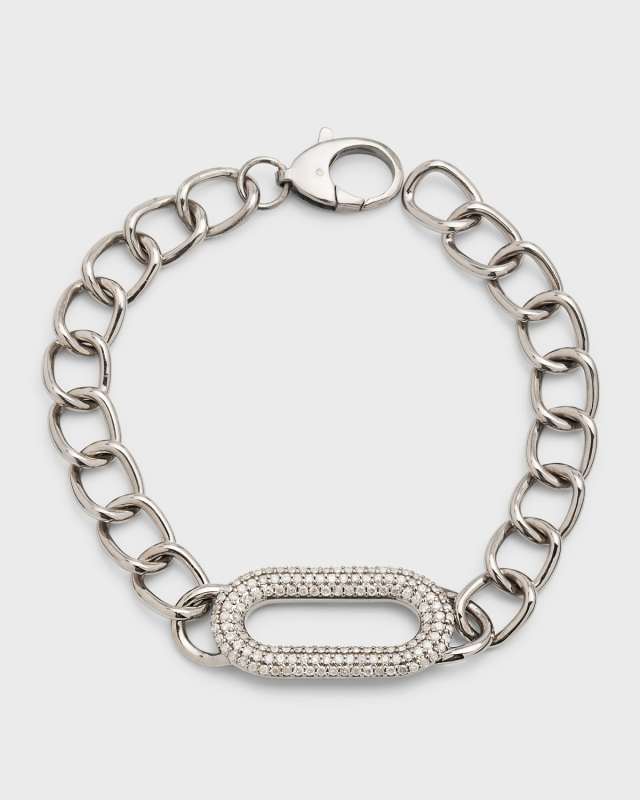 Pavé Diamond Puffy Oval Paperclip Bracelet
