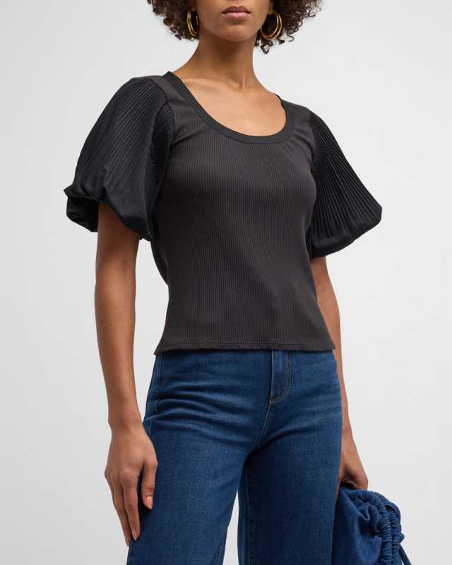 Suzanne Puff-Sleeve Mixed-Media T