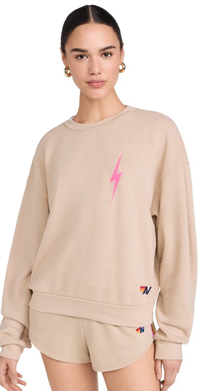 Aviator Nation Bolt 2 Crew Sweatshirt Sand/Neon Pink