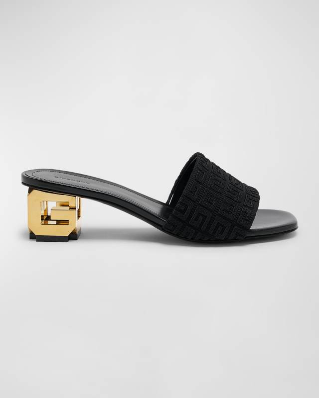 Monogram Cotton G Cube-Heel Mule Sandals