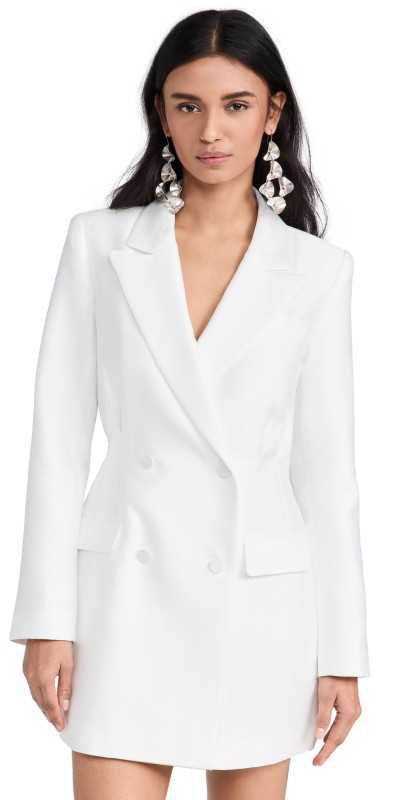Self Portrait White Taffeta Tailored Mini Dress White