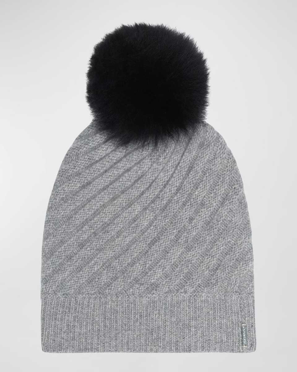 Select Cashmere Beanie with Lamb Shearling Pom