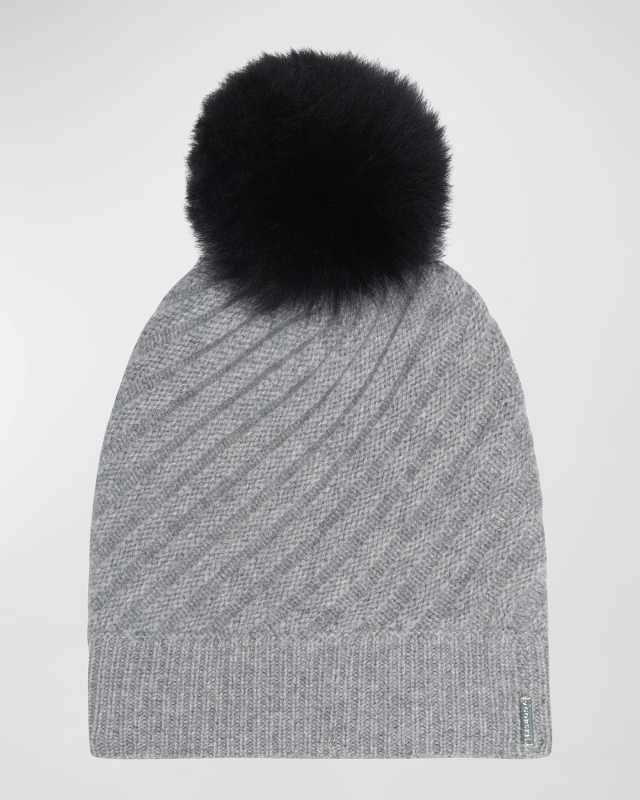 Select Cashmere Beanie with Lamb Shearling Pom
