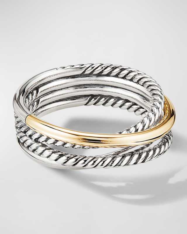 Crossover Band Ring in Silver with 18K Gold, 6.8mm, Size