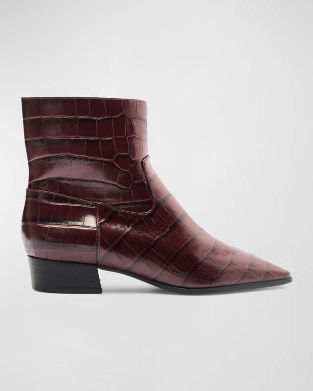 Helena Croco Zip Ankle Booties