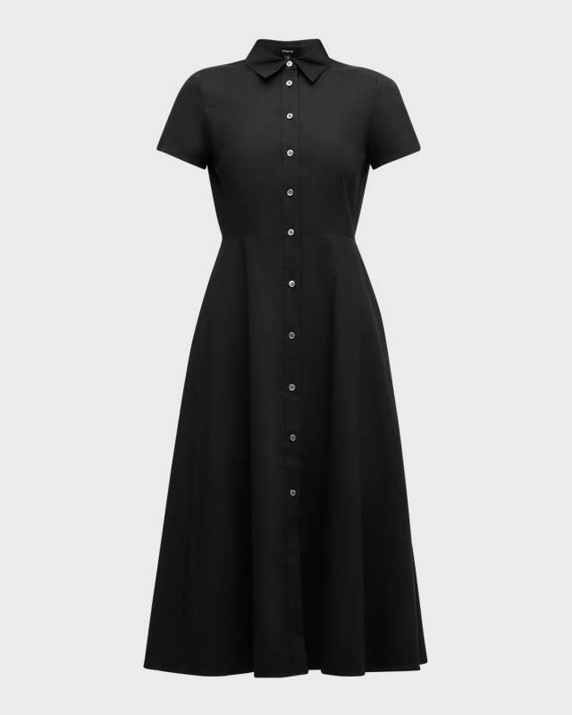 Good Linen Short-Sleeve Button-Front Midi Shirt Dress