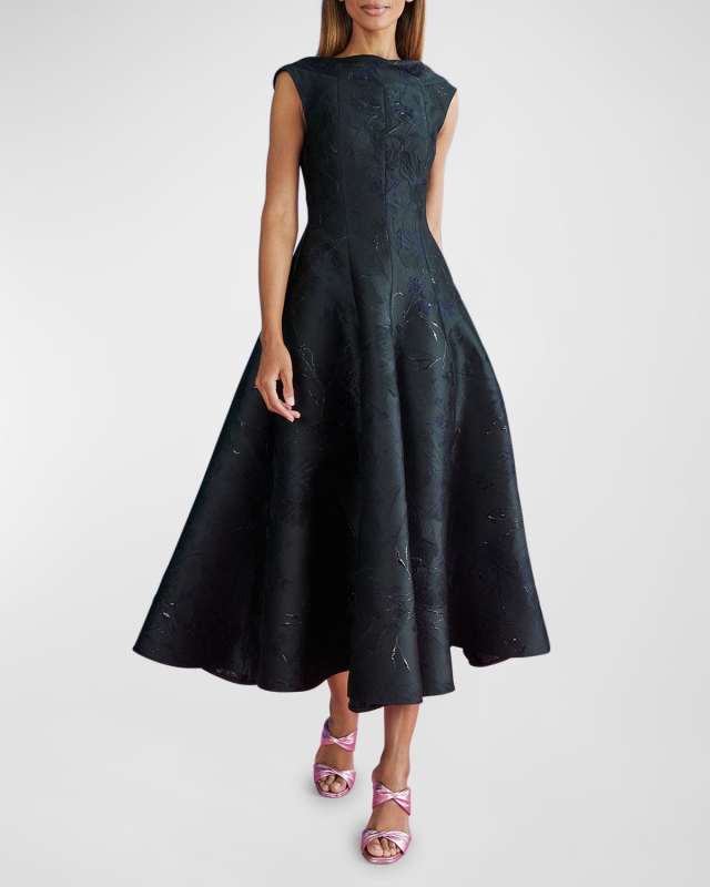 Twig And Bloom Jacquard Sleeveless Midi Dress