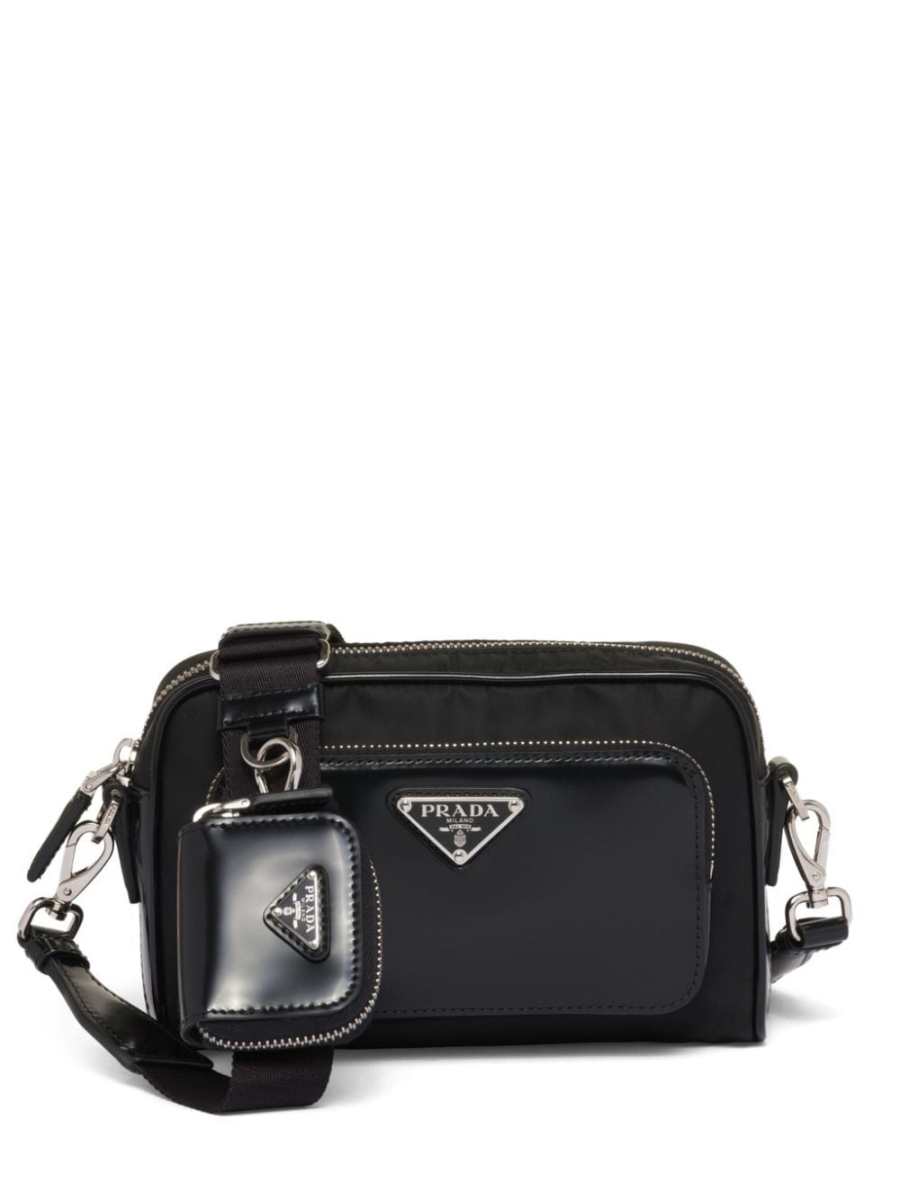 Re-Nylon and brushed leather shoulder bag