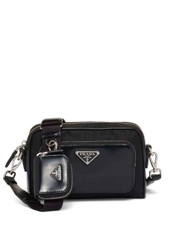 Re-Nylon and brushed leather shoulder bag