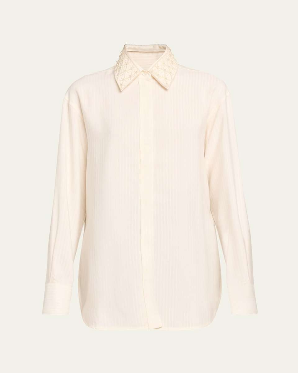Journey Embellished Button-Front Boyfriend Shirt