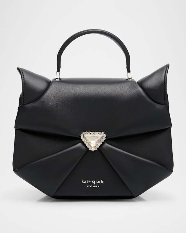 whiskers cat leather top-handle bag