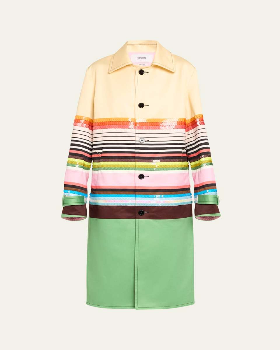 Cassette Stripes Sequin Embellished Car Coat