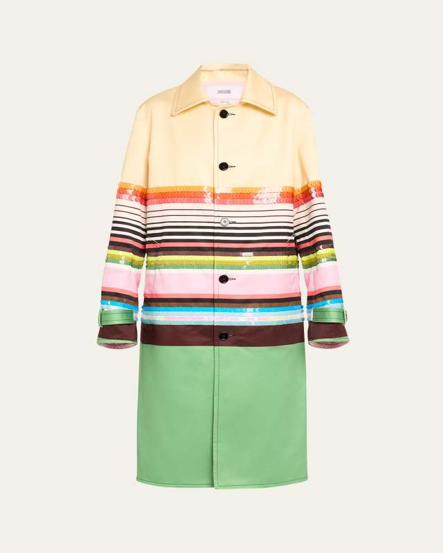 Cassette Stripes Sequin Embellished Car Coat