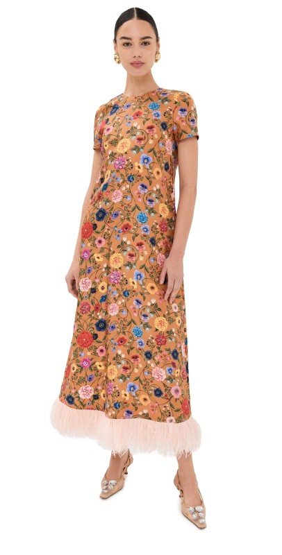 La Double J Swing Dress with Feathers Botticelli
