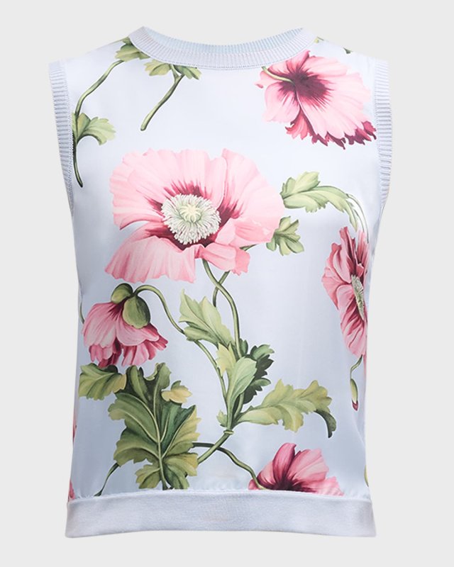 Poppies Silk Twill Inset Knit Tank