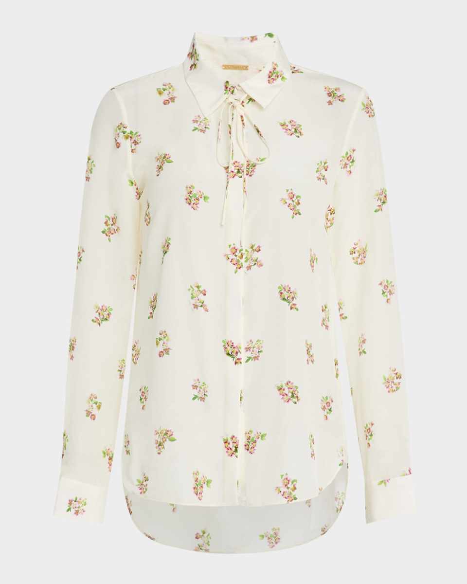 Floral Print Crepe De Chine Button-Front Shirt