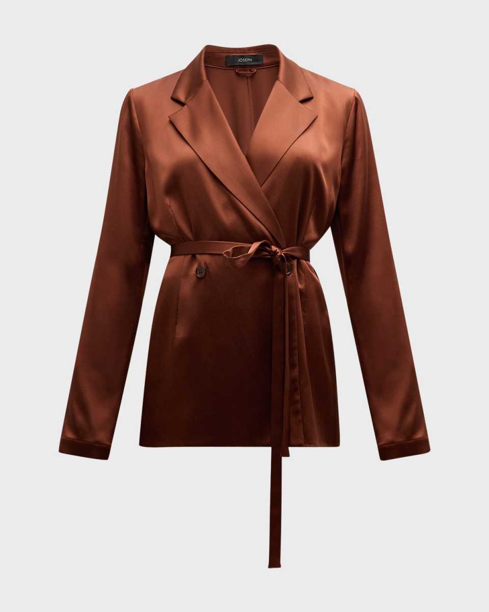 Joubert Double-Breasted Silk Satin Blazer