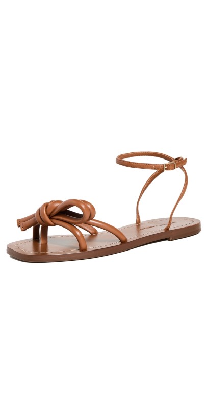 Loeffler Randall Leather Bow Flat Sandals Timber