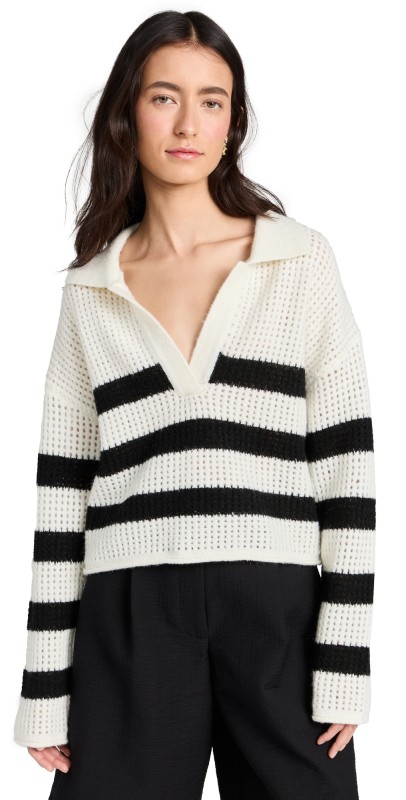 LNA Ari Stripe Sweater Ivory Black Stripe