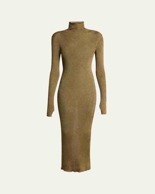 Josita Metallic Knit Turtleneck Dress